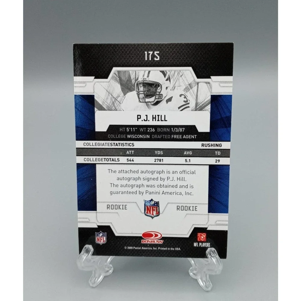 P.J. Hill Autographed Rookie Card 2009 Donruss Elite Football Card - Picture 2 of 2